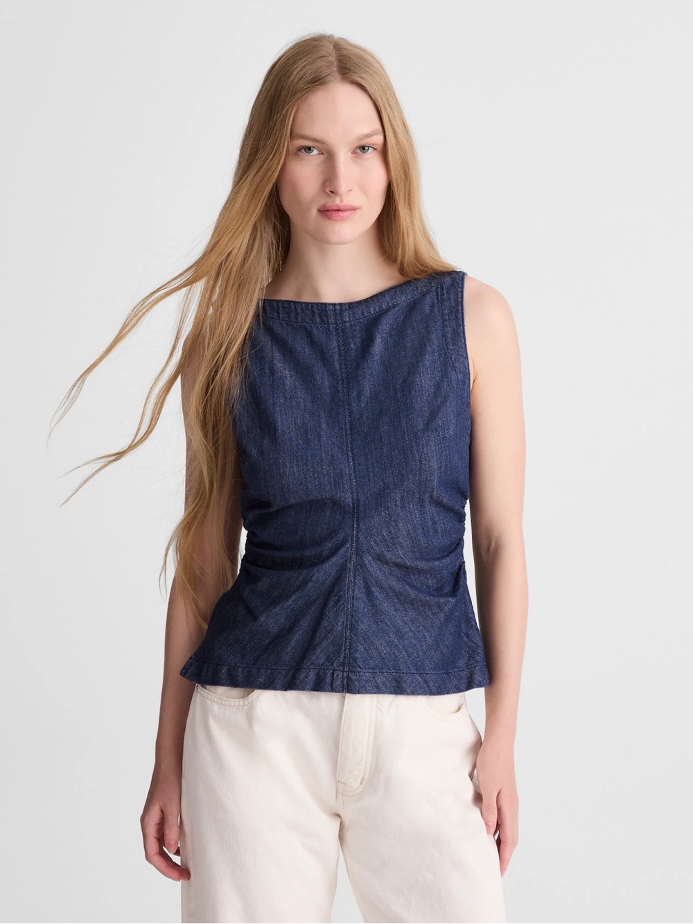 Madewell Denim Ruched Boatneck Shell Top  NWT Size 6 100% organic cotton